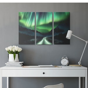 Northern Lights Canvas Wall Art for Home Decor Open Road under stars