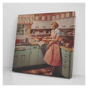 Vintage 1950&#39;s Kitchen Canvas Print Decor | Unique AI Artwork | Baking and Kitchen Decor