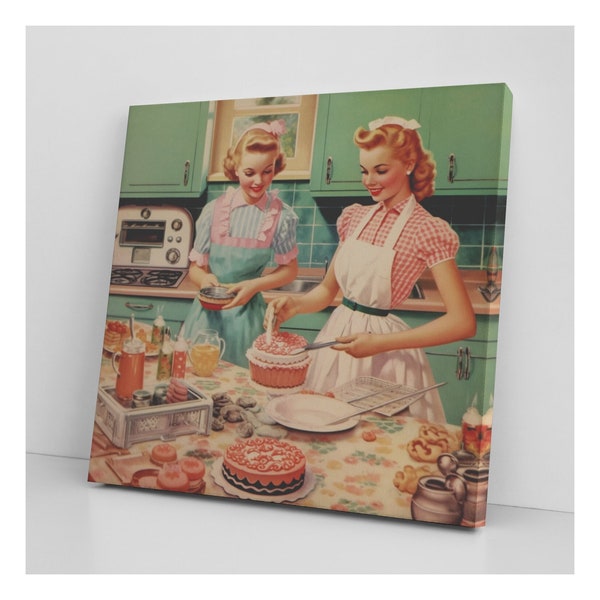 Vintage 1950's Kitchen Canvas Print Unique AI Artwork Baking and Kitchen Home Decor