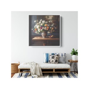 Flowers in Vase Framed Canvas Print Floral Painting Bouquet of Flowers wild flowers marigold lillies