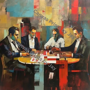 Digital Art Poker Table Men Playing Cards Man Cave Wall Art Print Gameroom Home Decor