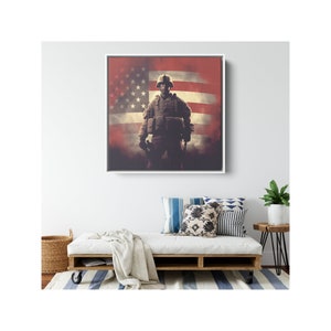 Soldier Standing United States Flag Soldier Canvas Print Framed