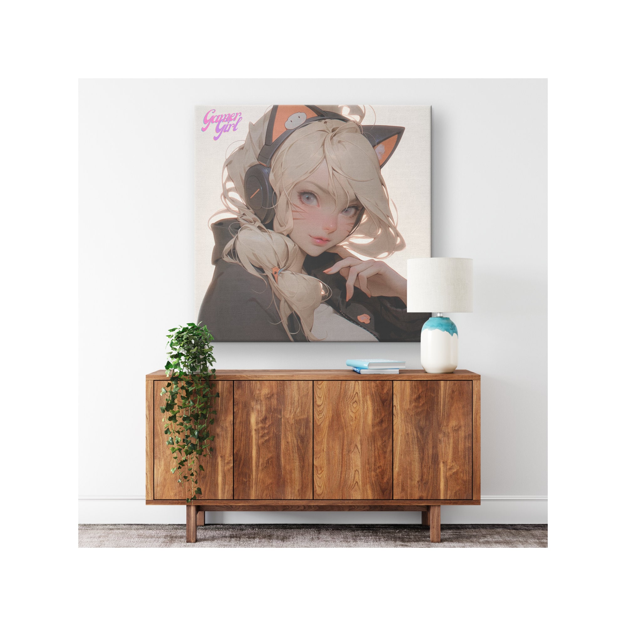 Unique Anime Gamer Girl Wall Art Highquality Canvas Print for Gamers and Anime Style Art Lovers