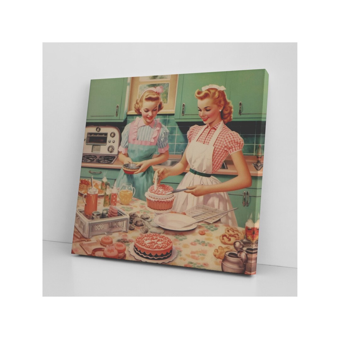 Vintage 1950's Kitchen Canvas Print Unique AI Artwork Baking and ...