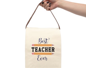 Beste leraar ooit canvas lunchtas met riem, lunchtas voor leraar, beste leraar ooit lunchtas, beste leraar ooit cadeau, leraar cadeau