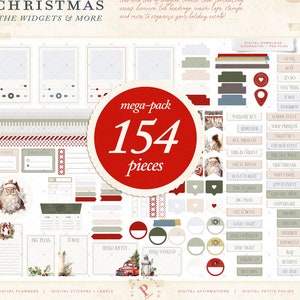 Vintage Christmas Widgets & Digital Sticker Sheet Mega Pack for Festive Digital Planning | GoodNotes Stickers | Planner | Farmhouse Stickers