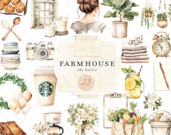 Dreamy Farmhouse Basics Digital Sticker Sheet for Digital Planning | Farmhouse Vibe | Watercolor | GoodNotes Stickers | Farmhouse Stickers