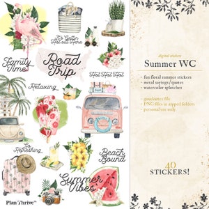 Summer Watercolors Digital Stickers for iPad | Summer Vibes Set | GoodNotes Stickers | iPad Stickers | GoodNotes | Fun, Functional, Floral
