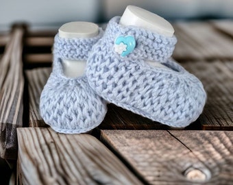 gestrickte Babyschuhe, Ballerina, hellblau ca. 3- 6 Monate