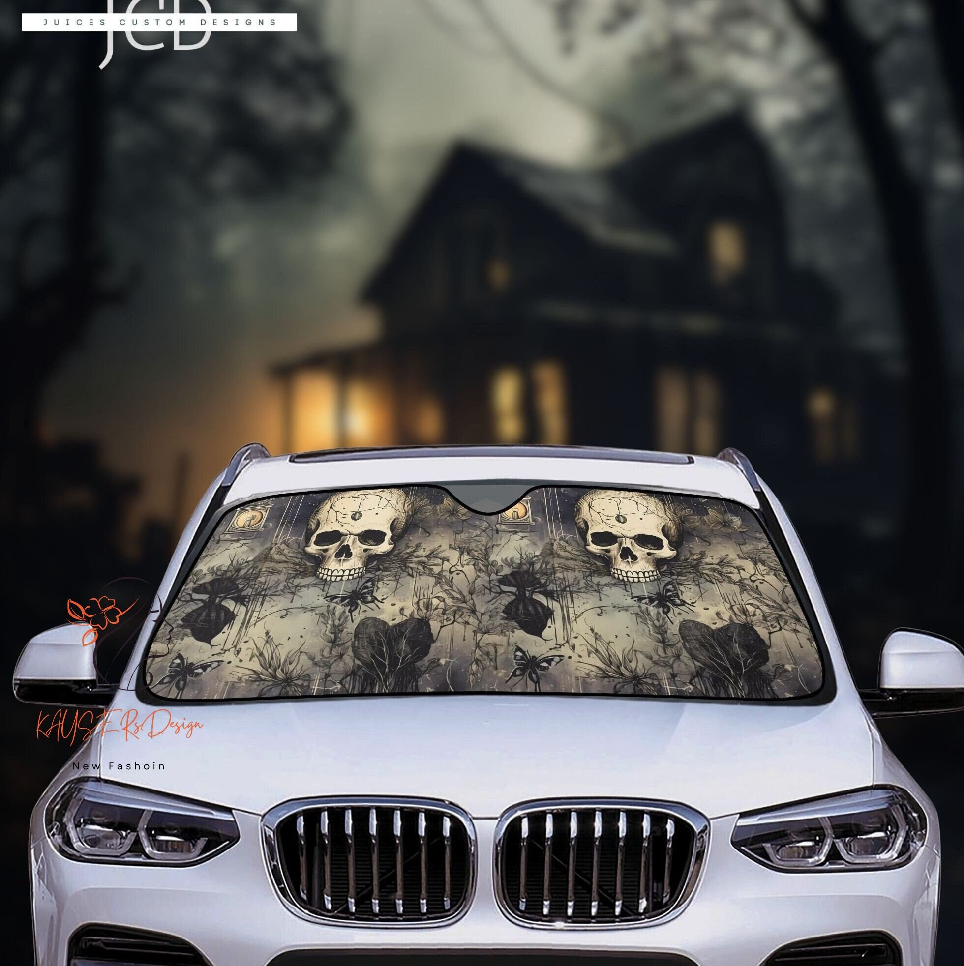 Halloween Skeleton Car Sun Shades, Scary Sunshade Car Cover