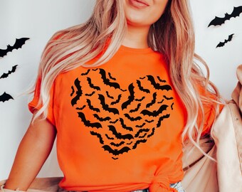 Halloween Bat Shirt for Halloween Bat Heart Shirt for Halloween Party Shirt Cute Spooky Shirt Bat Tshirt Spooky Tshirt Flying Bats Shirt