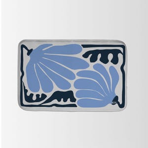 Beautiful Bath Mat, Stylish, Flowers, Art, Blue Bath Mat, Non-Slip Mat, Microfiber, Various Sizes, Playful Mat