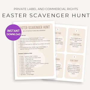 Printable Easter Scavenger Hunt, Fun Indoor Outdoor Treasure Hunt for Kids, Clues, Activities, and Games, PLR, MRR