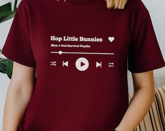 Hop Little Bunnies Mom Dad Survival Playlist Shirt, Toddler Parent Tee