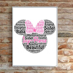 Personalised Minnie Mouse Print - Custom Word Art - word Cloud - Birthday Gifts - For Her, Women, Girls,  Daughter - Disney Inspired - Fan