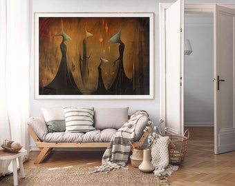Abstract Dark Alien Priests Modern Art Wall Art Print Leonora Carrington Style art Eerie Obscure Elegant Large Digital Print
