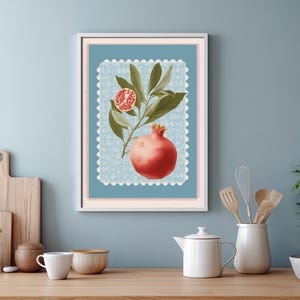 Pomegranate Wall Art Digital Download – Botanical Fruit Print, Kitchen Decor Printable, Rich Red Pomegranate Poster, Mediterranean Style Art