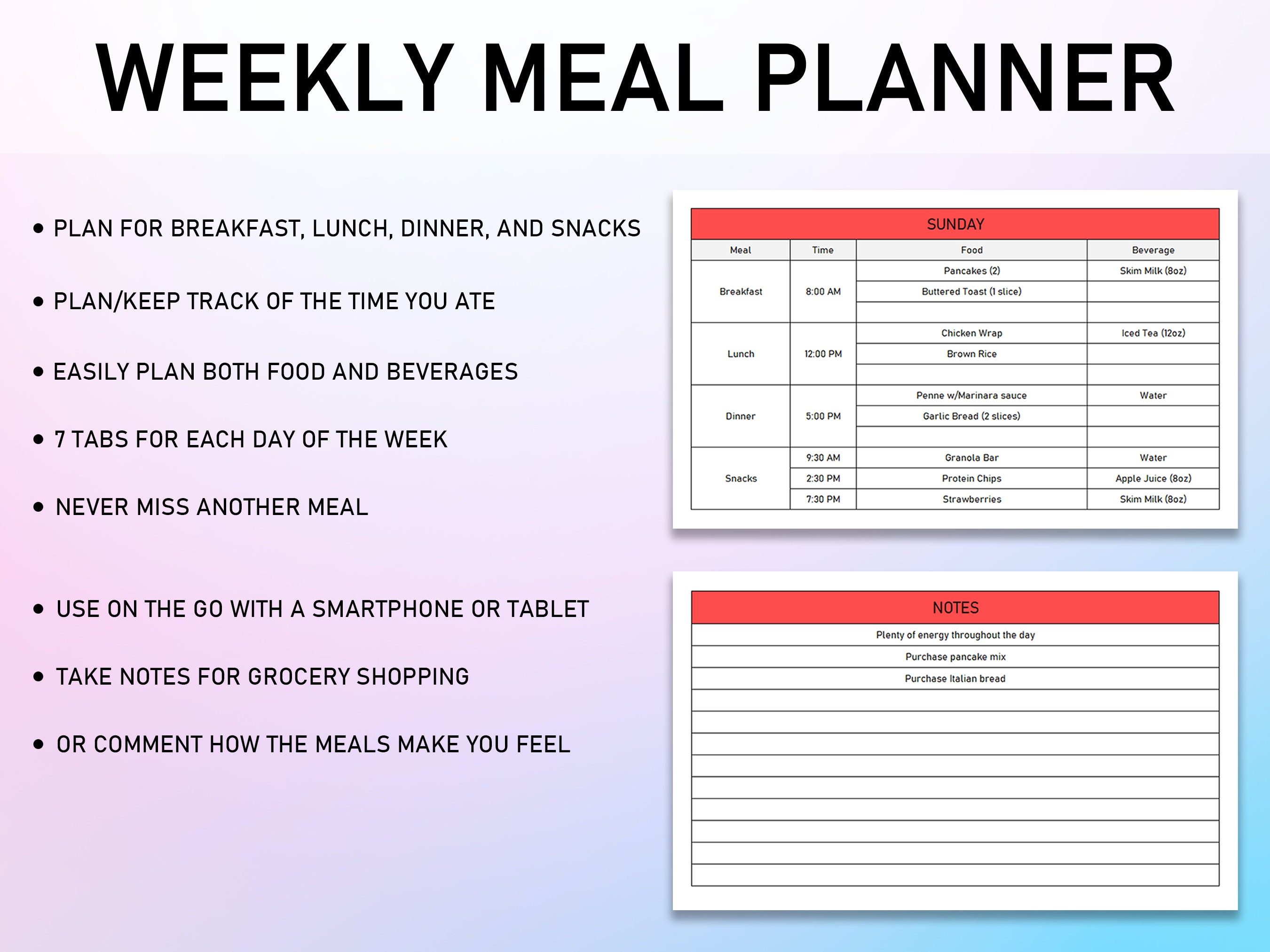 Weekly Meal Planner Spreadsheet Daily Meal Planner Digital Google