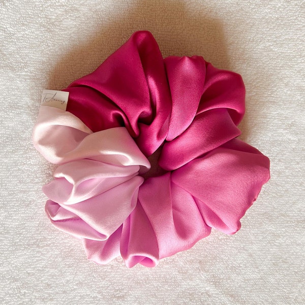 Pink Ombre Oversized XL Silky Satin Scrunchies | Luxurious Scrunchies | Elegant Scrunchies | Large Jumbo Scrunchies | Handmade Scrunchies