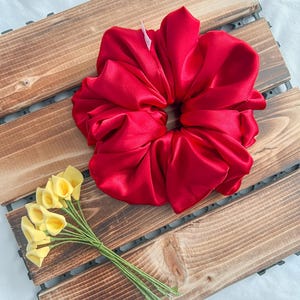 Elegant Red Oversized Satin Scrunchie | Luxurious Scrunchies | Elegant Scrunchies | Large Jumbo Scrunchies | Handmade Scrunchies