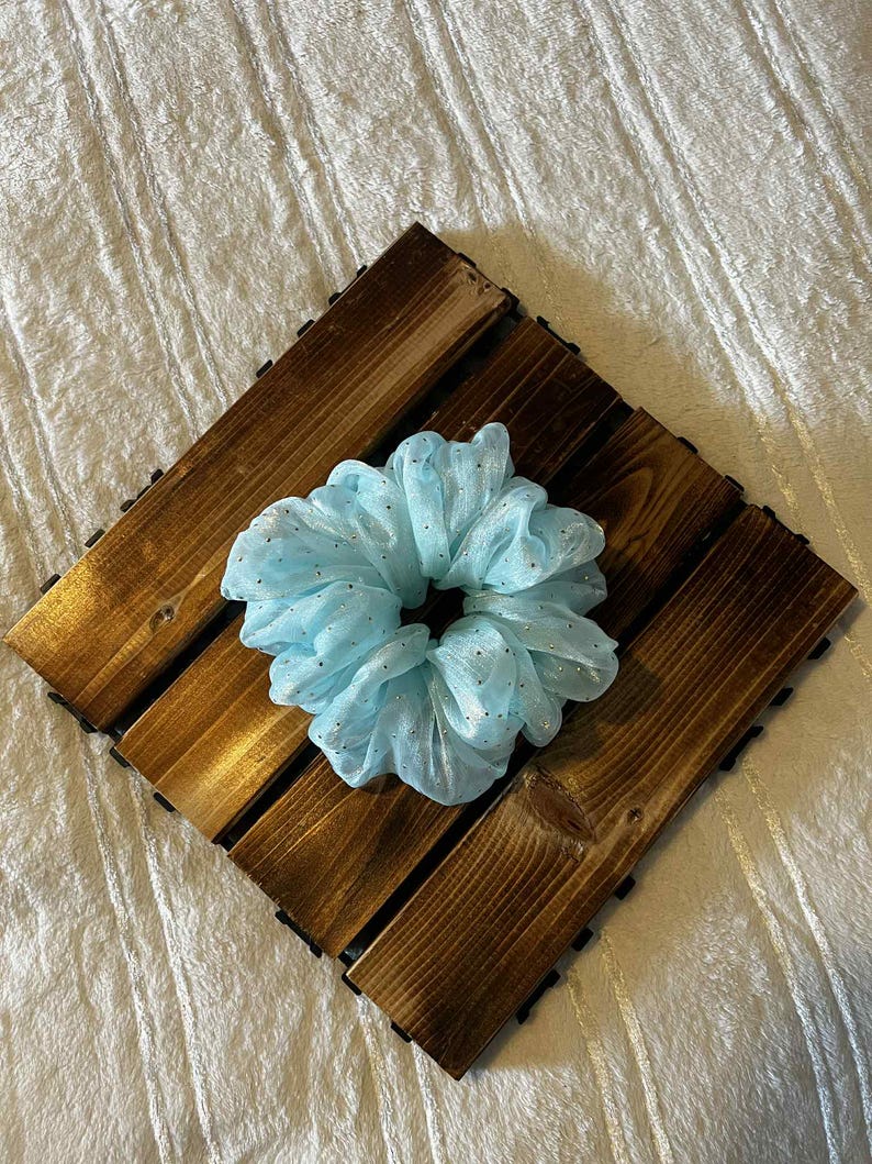 Angel Blue Organza With Gold Dots| Handmade Scrunchie| Oversized ...
