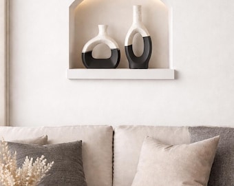 Modern Black and White Ceramic Vase | Open Circle Design