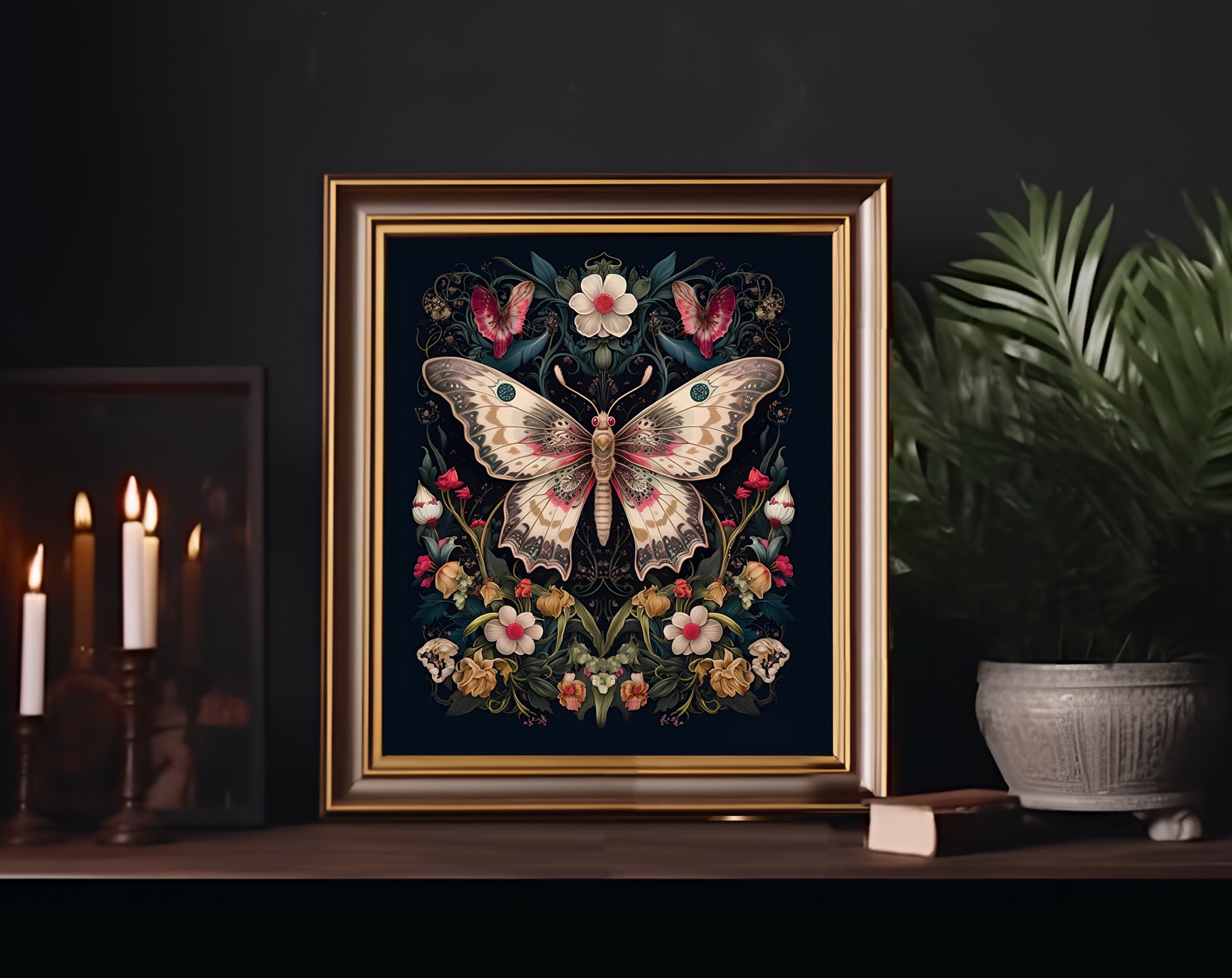 Gothic Floral Moth | 8x10 | Wall Art Print | Floral Printable | Dark ...