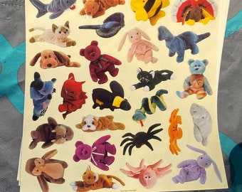 Vintage Beanie Babies Official Club Stickers - Full Set (5 Sheets - 125 stickers)