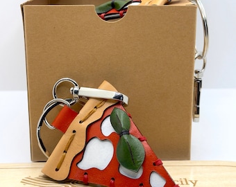 Pizza key ring in high quality leather, handmade in Italy