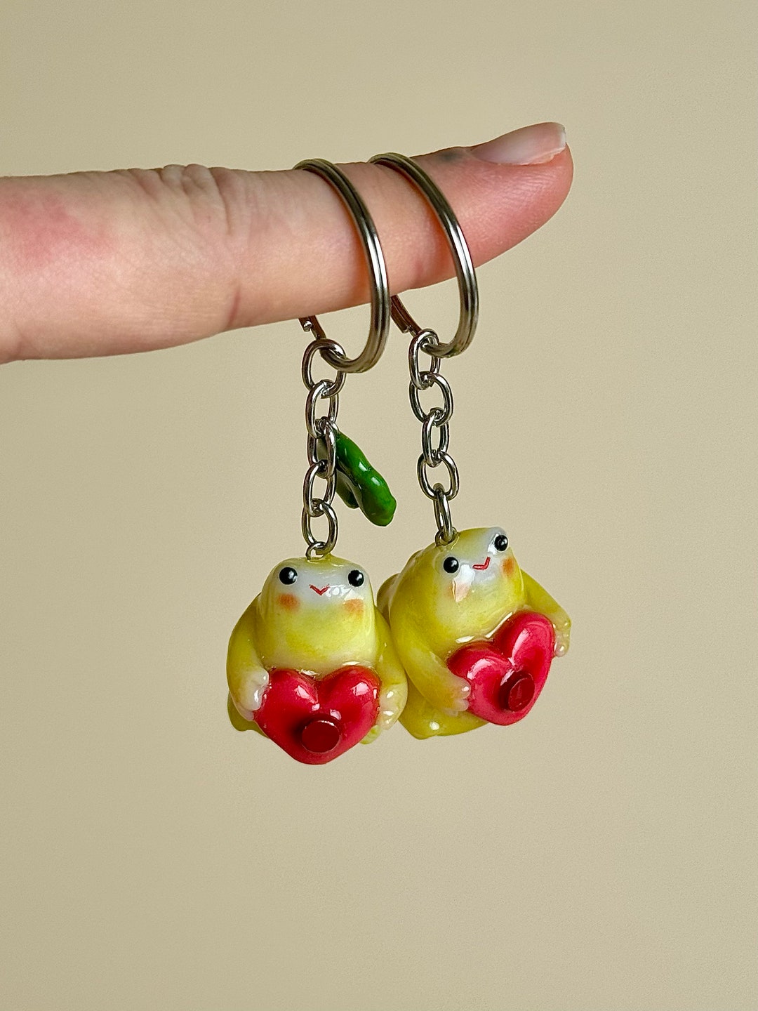 Frogs With Heart Cottagecore Polymer Clay Couple Charm