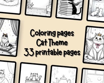 33-Page Cute Cat Coloring Book for Kids | Fun Printable Kitten Coloring Pages | Digital Download for Ages 3-7