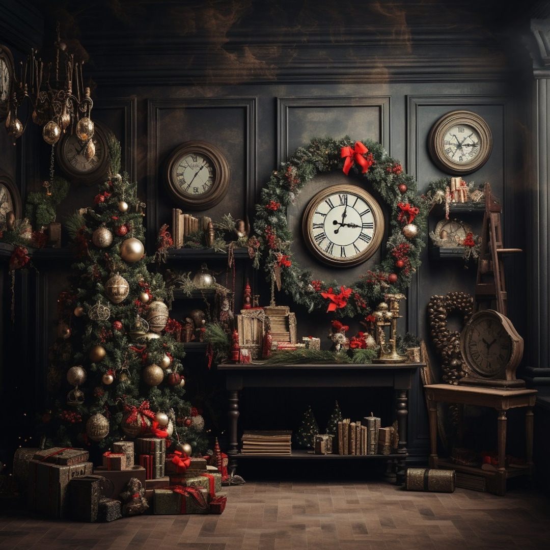 Cozy Christmas Living Room Backdrop, Christmas Digital Art, Xmas