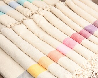 Handmade Turkish Cotton Towel: Striped Linen Bath Towel (36x71 Inches)