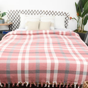 Boho Turkish Cotton Throw Blanket: Striped Bedspread, Couch Cover (79x89)