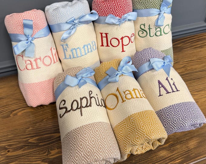 Personalized Turkish Beach Towel, Bridesmaid gifts, Bachelorette Party Favors, Wedding Gift