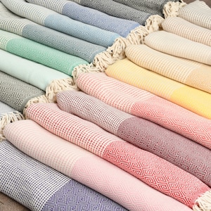 Personalized Turkish Cotton Beach Towel: Diamond Weave, Monogram Gift (40x70)