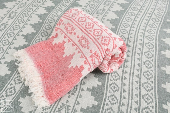 Personalized Turkish Cotton Blanket: Embroidered Kilim Throw, Bridal Shower Gift (56x85)