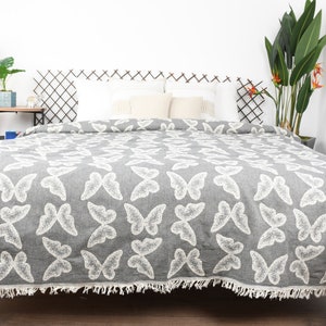 Turkish Blanket, Bachelorette Party Favors, Bedspread, 75&quot;x93&quot; Cotton Butterfly Pattern Throw, Wedding Gift Ideas, Bridesmaid Gifts,