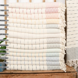 Personalized Turkish Cotton Blanket: Striped Woven Throw, Bridal Shower Gift (91x97)