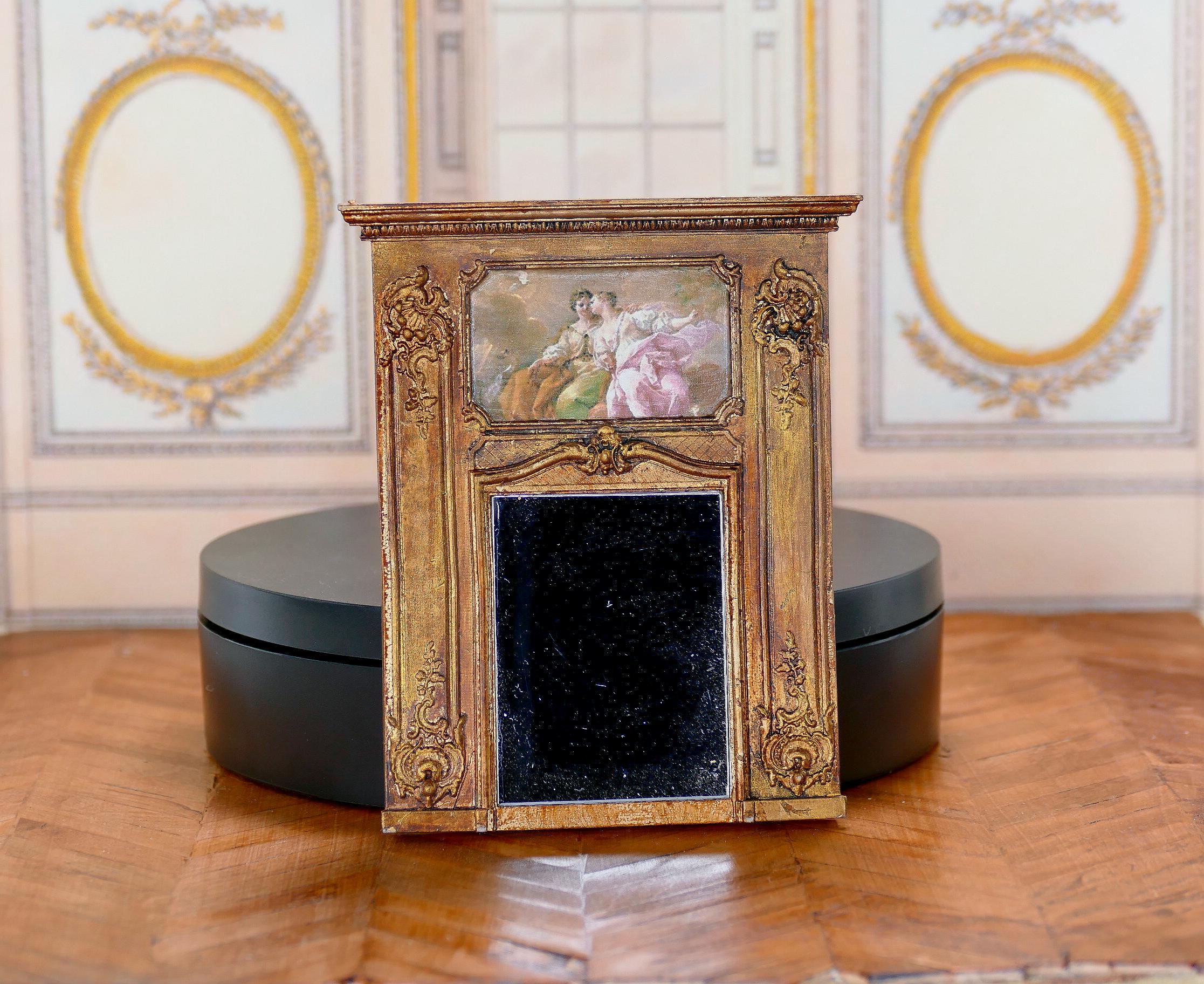 Miroir Mural Shabby Chic Rokoko Plein Longueur - Bois Gris 156x85 Cm - Style Antique