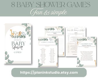 Instant printable baby shower games watercolor safari neutral 31 pages download print play lastminute hosts gender neutral party bundle