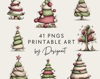 Whimsical Christmas Tree Clipart Collection Christmas tree Clipart: Festive Holiday Graphics (Digital Download - 41 PNGs )