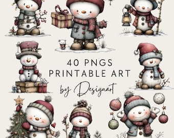Whimsical Christmas Clipart Collection snowman Clipart: Festive Holiday Graphics (Digital Download - 40 PNGs )
