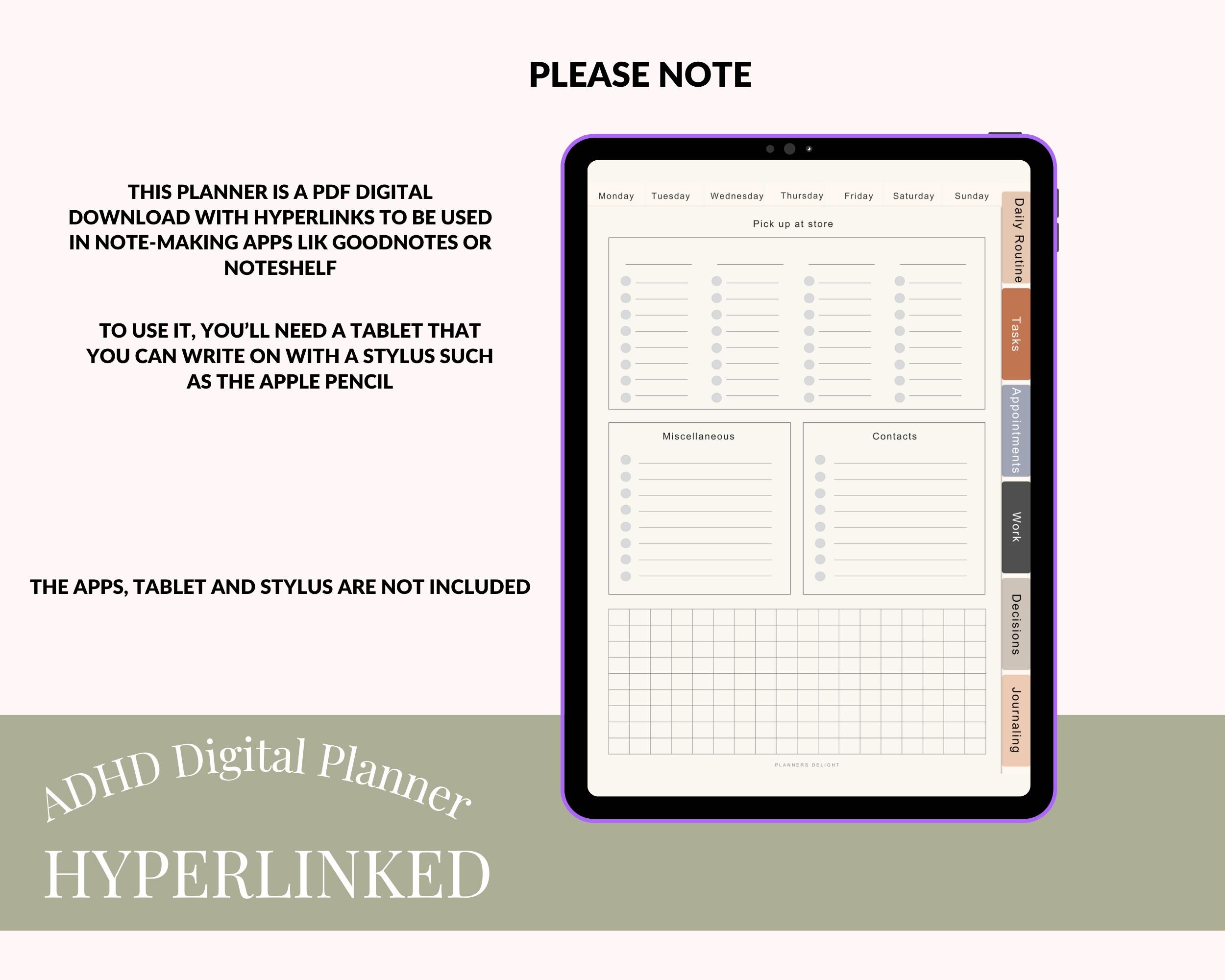 2025 2026 2027 Undated ADHD Digital Planner, iPad Planner, Goodnotes ...