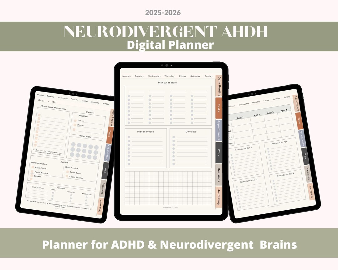 2025 2026 2027 Undated ADHD Digital Planner, iPad Planner, Goodnotes ...