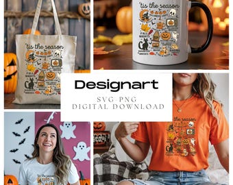 Tis Season Retro Halloween Design, Vintage SVG PNG (Digital Download)
