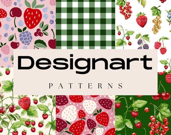 Paquet de papier numérique aux fraises, élégant motif sans couture aux fraises, papier de scrapbooking fruits mignons, arrière-plan imprimable, téléchargement immédiat