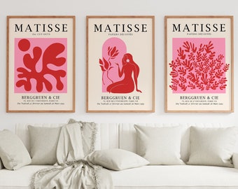 Red Pink Matisse Print Set, Matisse Posters, Matisse Exhibition Poster, Matisse Prints, Henri Matisse Set of 3 wall art, Gallery Wall Set