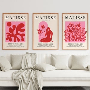 Red Pink Matisse Print Set, Matisse Posters, Matisse Exhibition Poster, Matisse Prints, Henri Matisse Set de 3 arte de pared, Gallery Wall Set