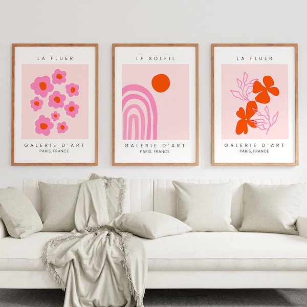 Preppy Gallery Wall Set, Trendy Wall Art, Preppy Pink Posters, DIGITAL Exhibition Poster Set, Eclectic Dorm Room Decor, Cocktail Prints